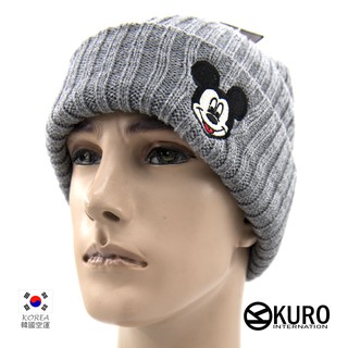 KURO-SHOP韓國進口 原廠授權 灰色 米奇 針織帽 扁帽 毛帽