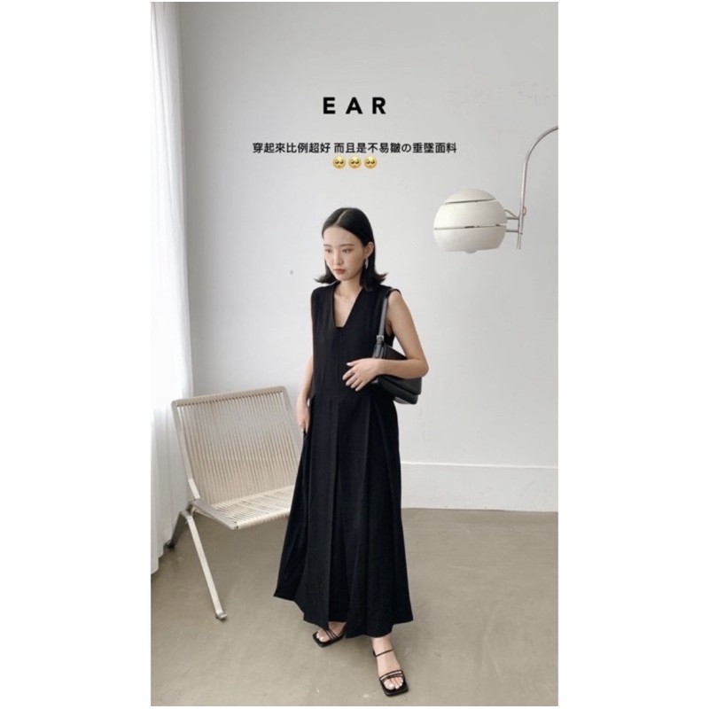 Ear 仙女系必備寬百摺V領背心洋裝