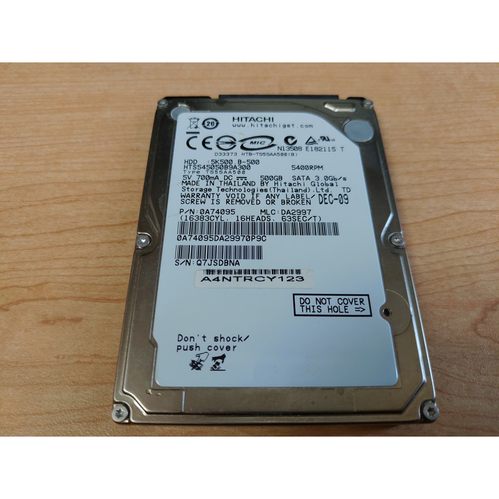 硬碟 500GB 5400RPM SATA 2.5 HITACHI HTS545050B9A300 無壞軌 如附圖