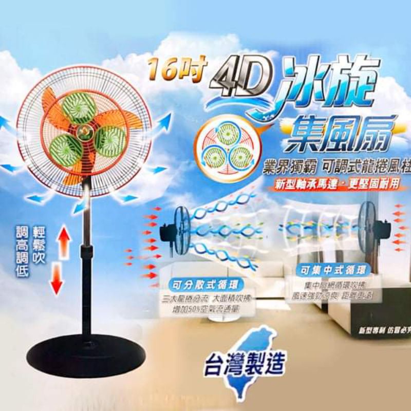 新品 免運 16吋 電風扇 全新4D冰炫集風扇 電扇 台灣製造 360度旋轉 三段式