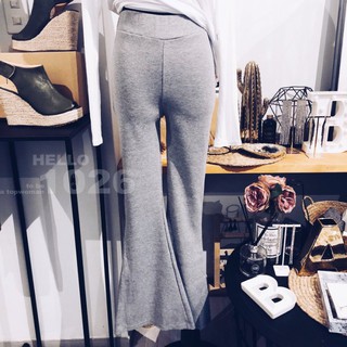 ++1026++歐美休閒風 彈性羅紋棉布棉質 鬆緊中高腰闊腿喇叭寬褲 顯瘦修飾九分靴型長褲 性感緊身貼腿寬管喇吧棉褲
