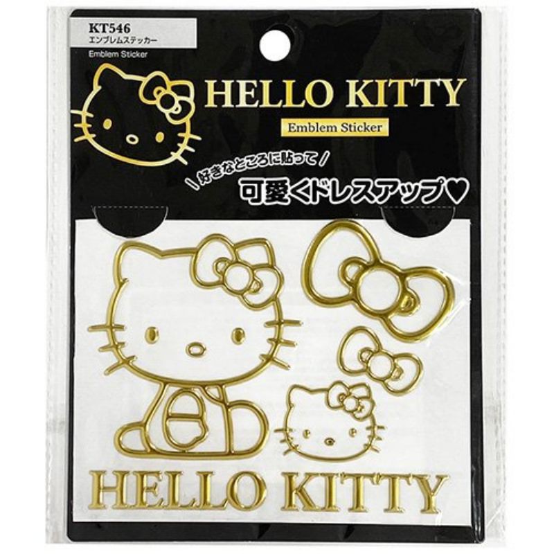 牛牛ㄉ媽*日本進口正版商品㊣HELLO KITTY汽車裝飾貼紙 凱蒂貓機車裝飾貼 行李箱貼紙 蝴蝶結金色款