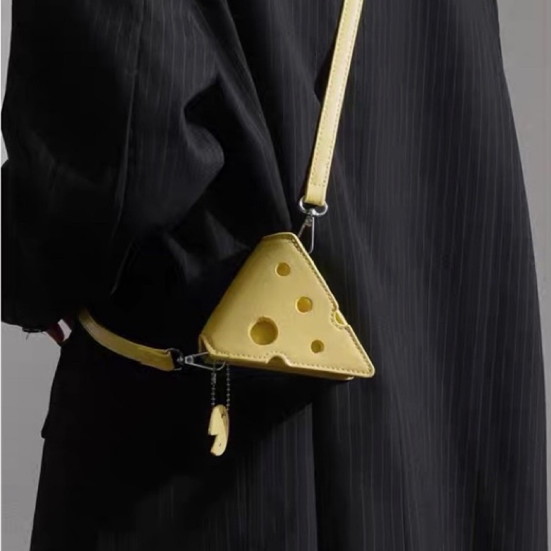 WOW！原創設計可愛迷你洞洞起司奶酪斜背三角隨身小包