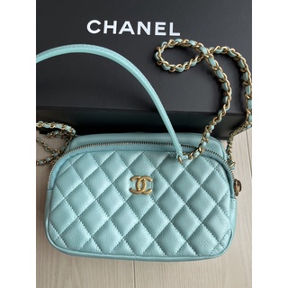 （他處已售出）～85新真品Chanel 香奈兒20C Tiffany藍牛皮雙層相機包