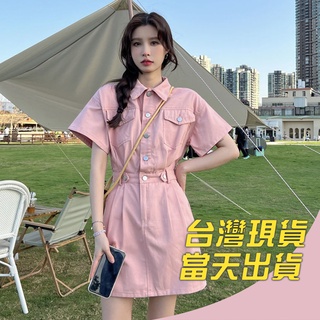 高級感小眾設計牛仔短袖連衣裙女夏季新款別緻收腰A字短裙子
