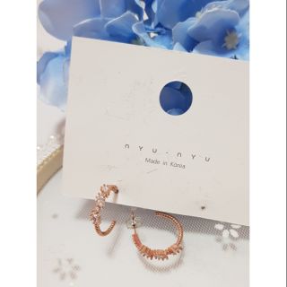 正韓 韓國耳環 nyu nyu C圈造型鋯石玫瑰金耳環