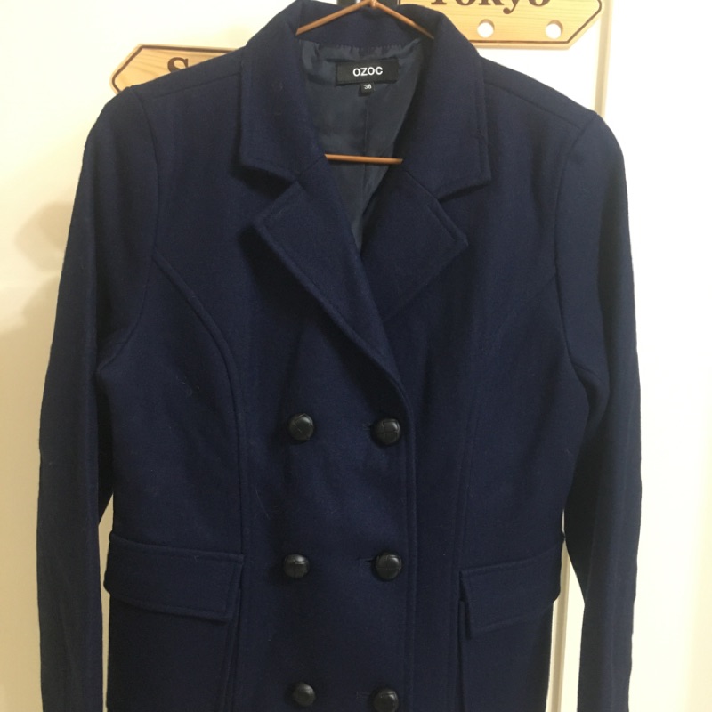 女裝 雙排扣外套 女紳士外套 38號 長版 藍色 毛外套 西裝外套 外套 Ozoc 二手衣 二手外套 秘書 特助 淑女