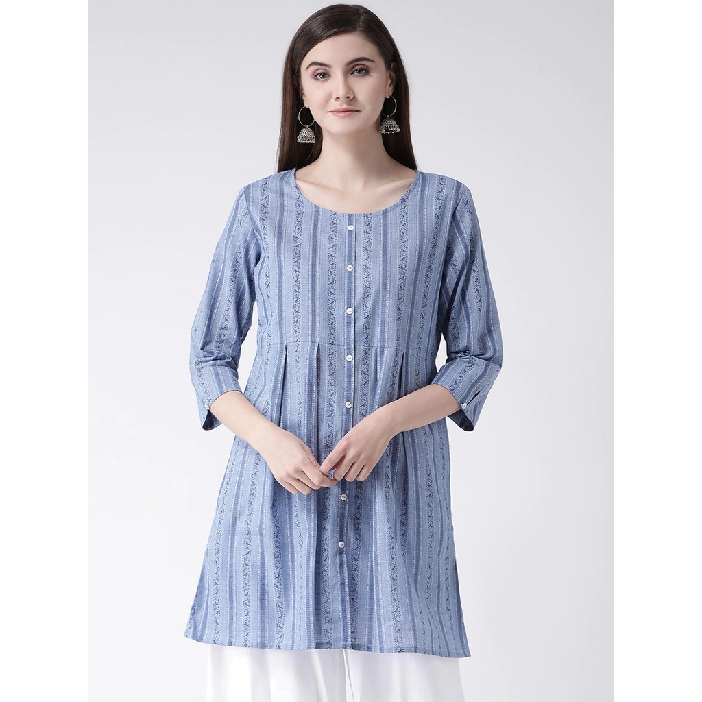 【Lakshmi各國好物 印度】 印度品牌 藍色條紋 A-LINE 寬版上衣(不含褲子)