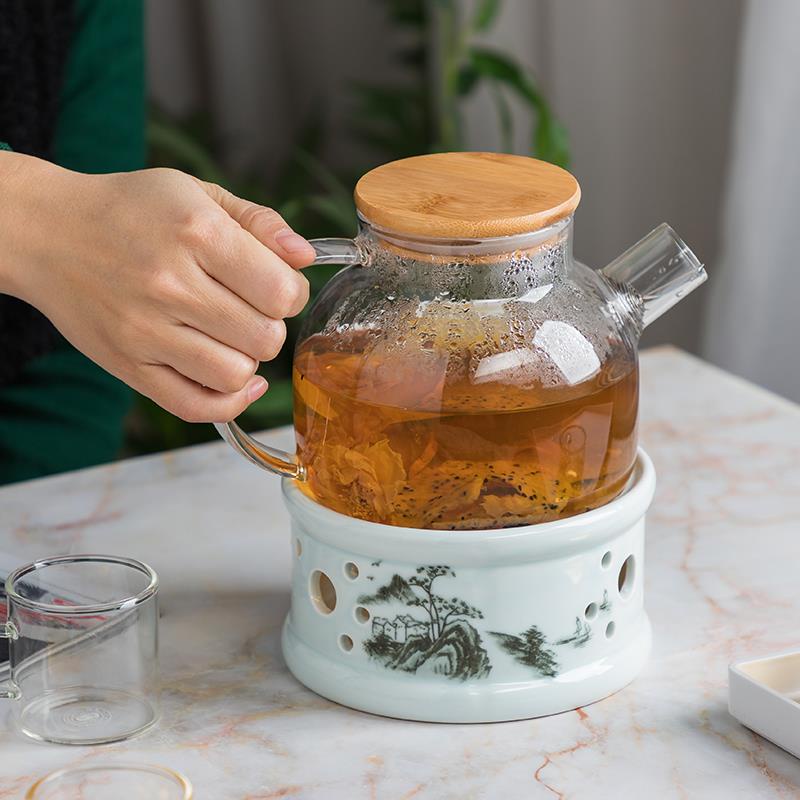 現貨陶瓷花茶壺花草水果花果茶壺耐熱蠟燭加熱套裝水果花果茶壺溫茶器