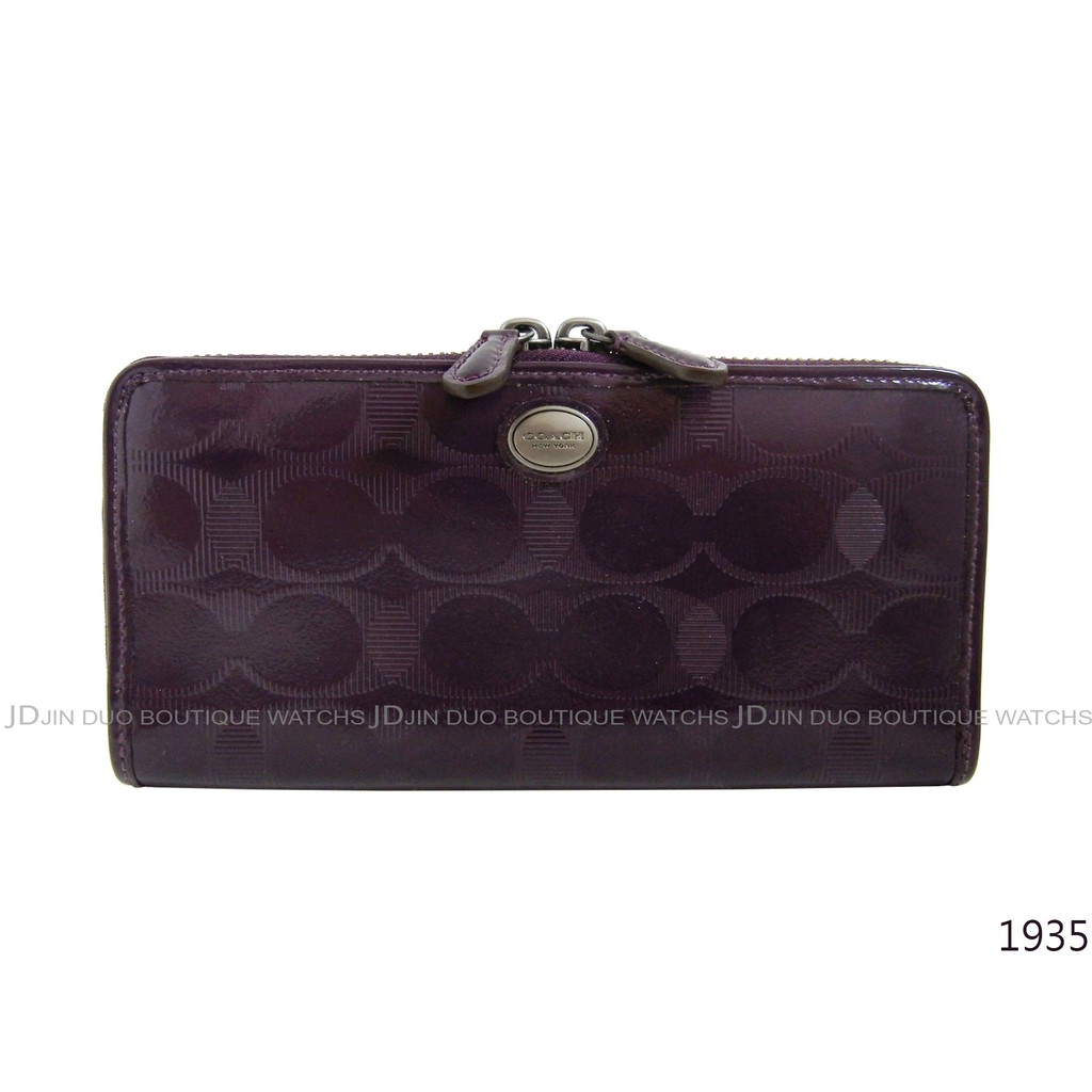 金鐸精品~1935 COACH F52079 紫色亮漆皮C-LOGO壓紋 拉鍊長夾 全新品