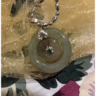 天然緬甸翡翠玉墜子 綠帶黃翡翠母子平安扣 函意：平安富貴 購買贈送S925（鑲鑽銀扣頭）。21.7*5