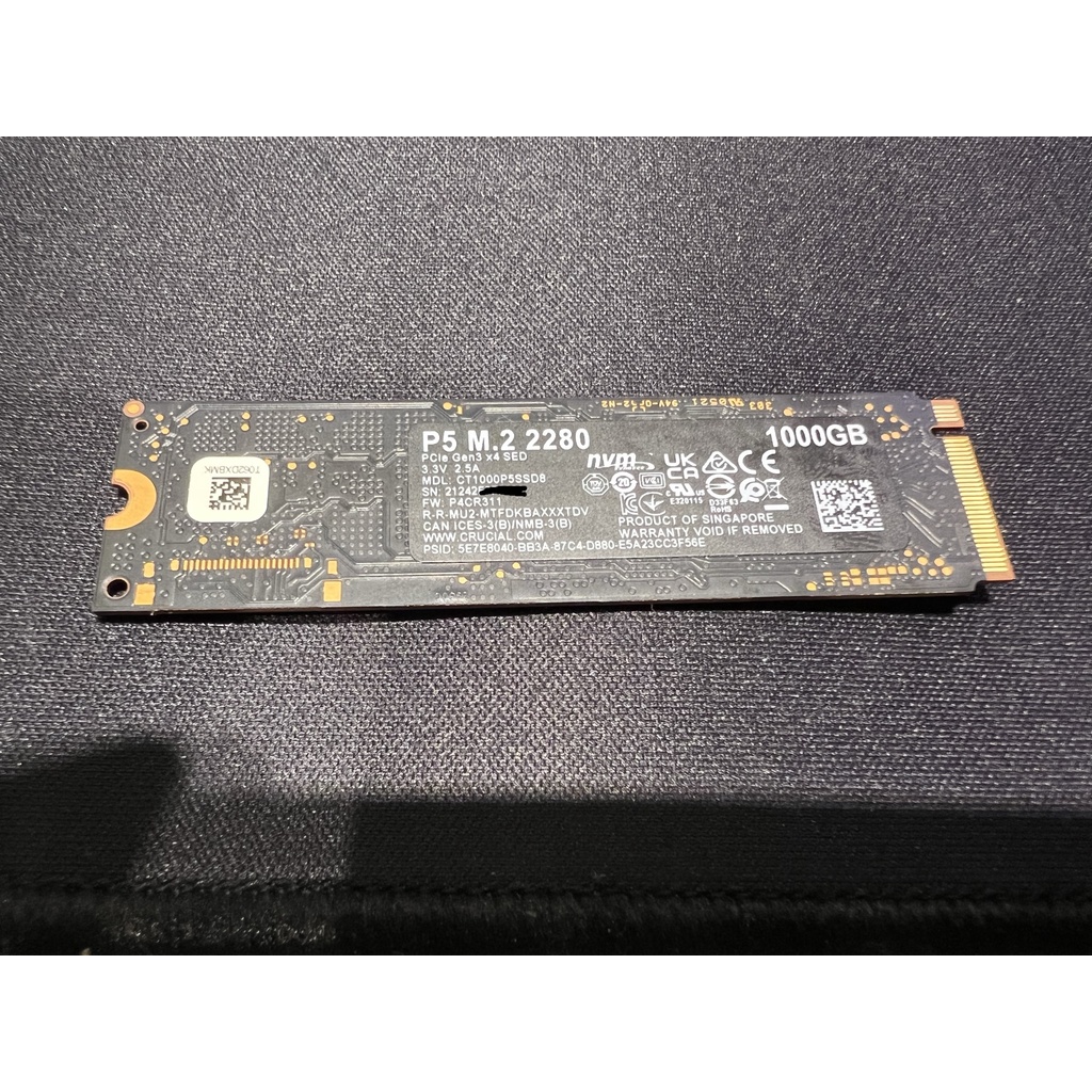 美光 Micron Crucial P5 1TB M.2 2280 PCIe SSD 固態硬碟  二手硬碟