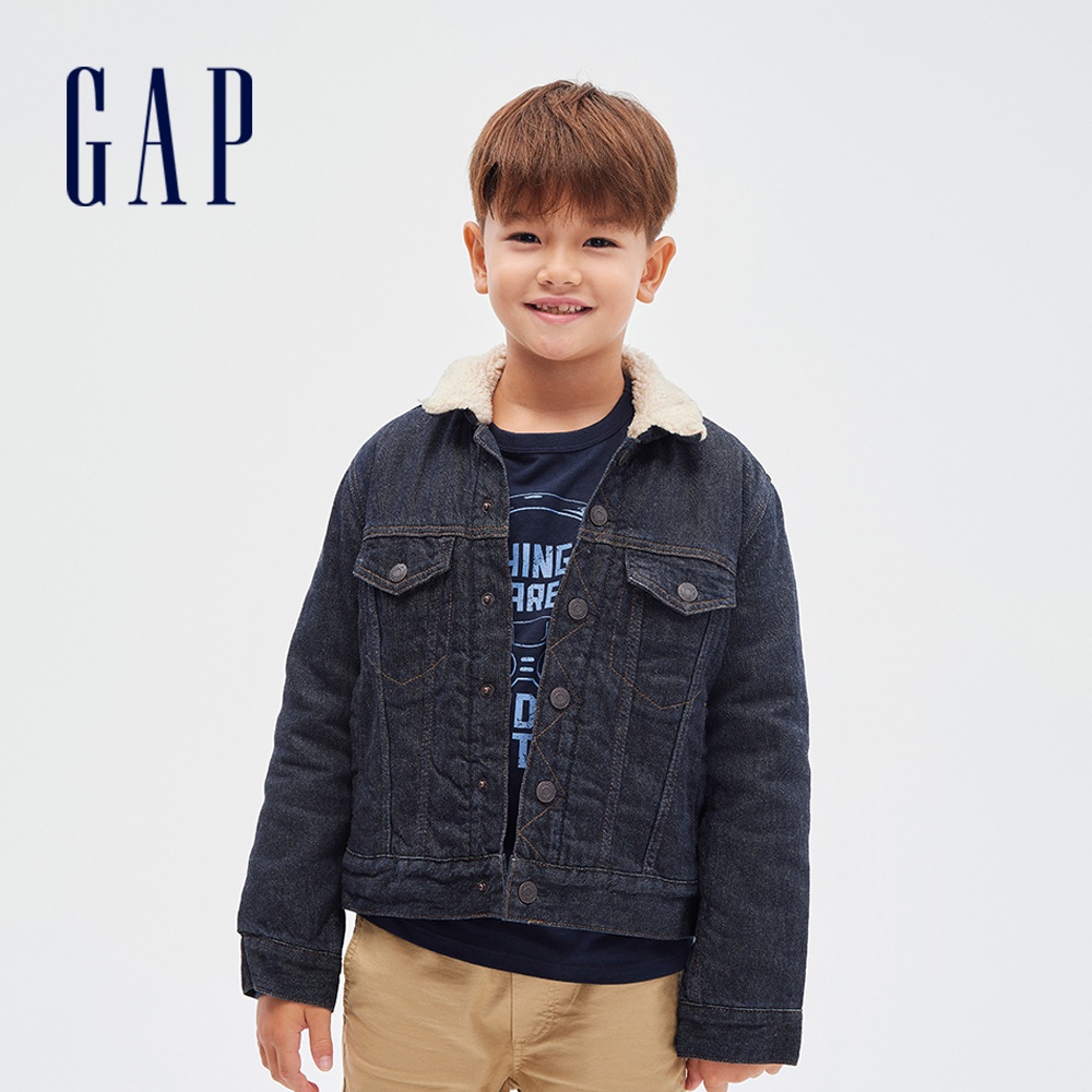 Gap 男童裝 保暖仿羊羔絨牛仔外套-深藍色(423058)