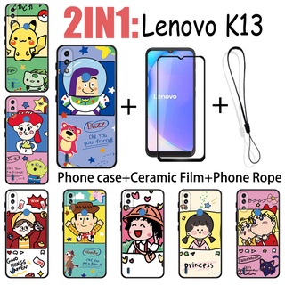 LENOVO 2 合 1 聯想 K13 手機殼帶鋼化玻璃陶瓷膜螢幕保護膜可愛人物系列