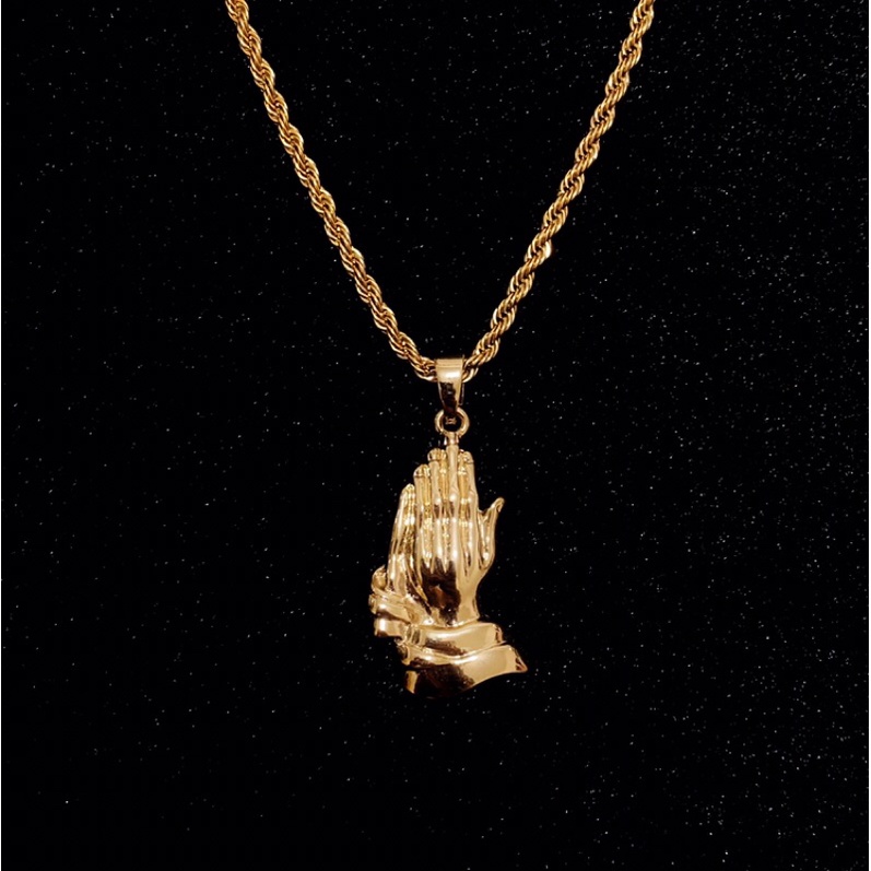 💎FRE$H ICE💎 歐美 嘻哈 禱告 手 禱告手 項鍊 墜飾 麻花鏈 瘦子 eso 進口 高品質 18K 鍍金