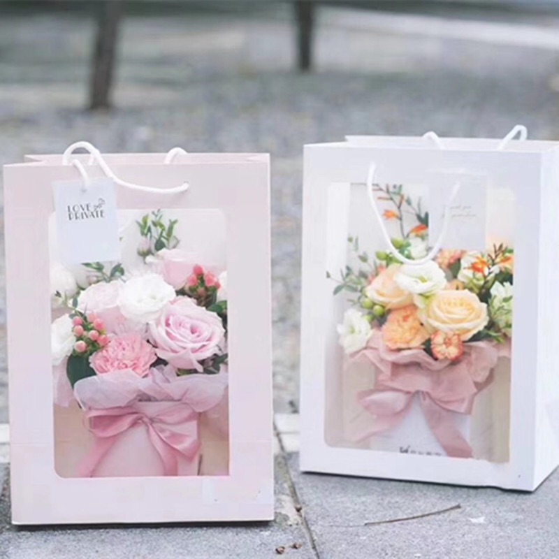 文創韓系包裝紙袋櫥窗手提袋紙袋鮮花 禮物 包裝袋 蝦皮購物