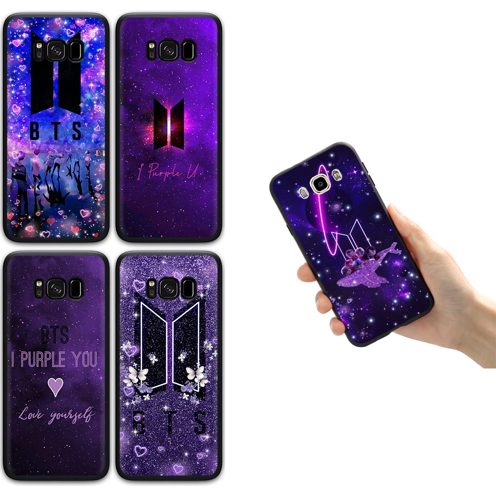 SAMSUNG Bts Logo 紫色軟殼手機殼三星 Galaxy J4 J6 J8 2018 Core Plus J7