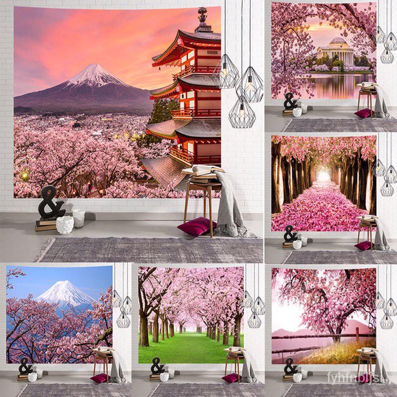 【新款】日本富士山櫻花掛布墻布背景布裝飾風景掛畫臥室裝飾直播背景墻布