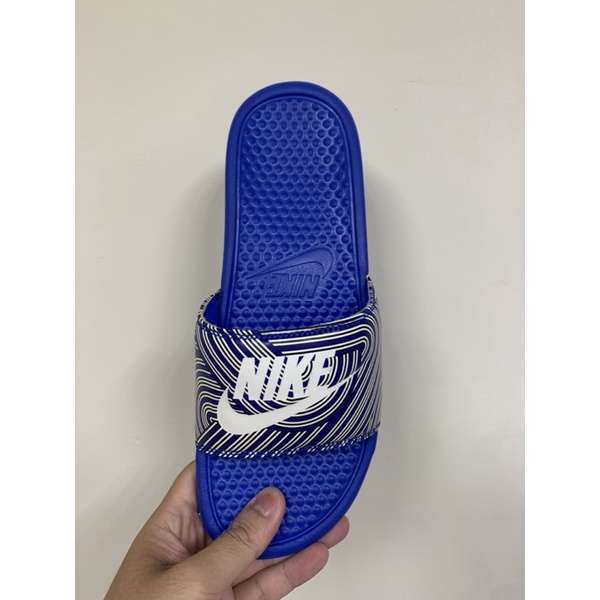  Nike Benassi JDI PRINT 運動拖鞋 藍 白 幾何 條紋 631261-412