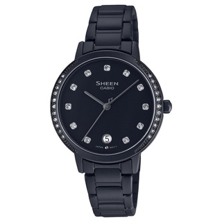 【CASIO】SHEEN 知性美人黑色IP離子水晶點綴婉約腕錶(SHE-4056BD-1A)正版公司貨