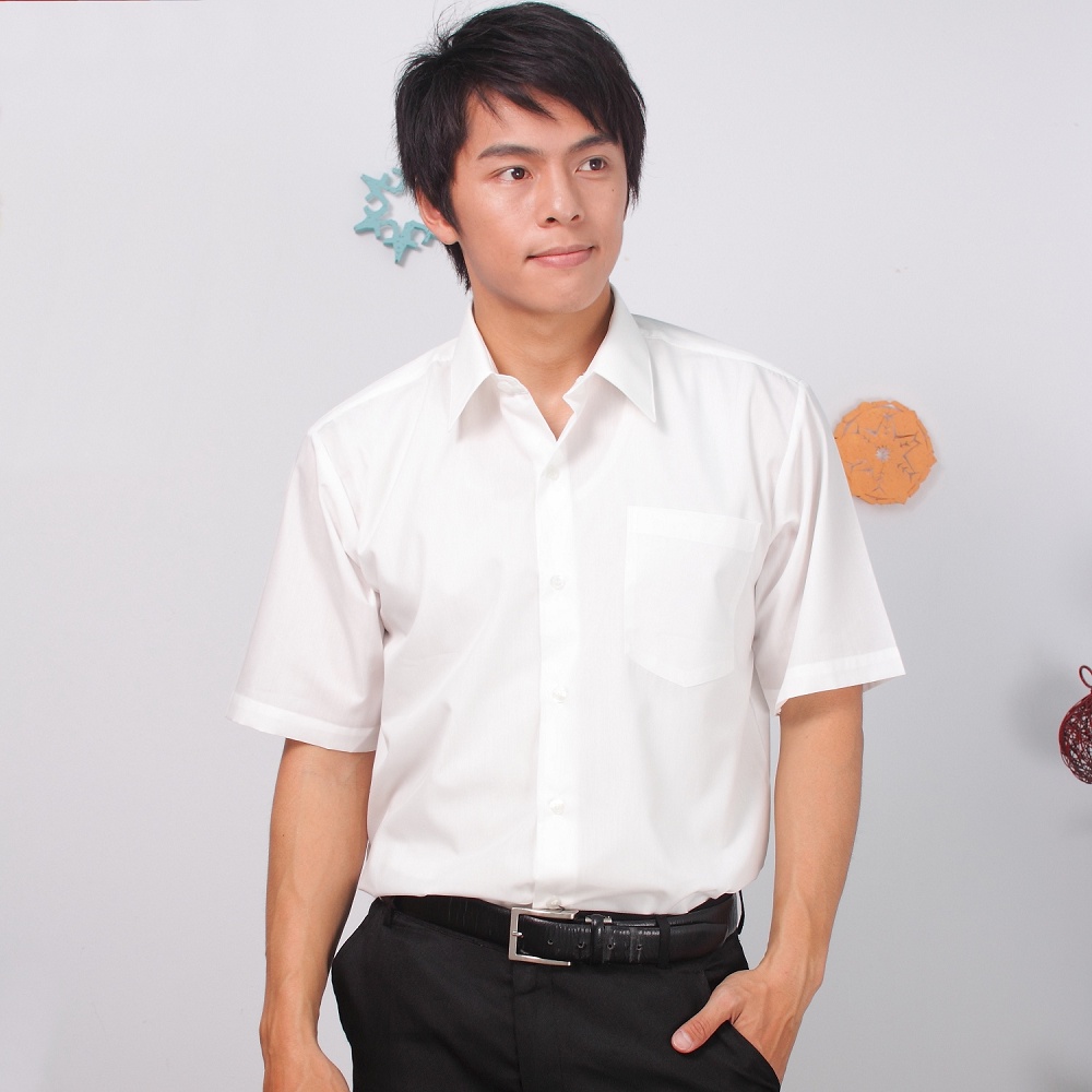 JIA HUEI 短袖柔挺領男士機能防皺襯衫  海島棉系列 (米白色)(台灣製造)
