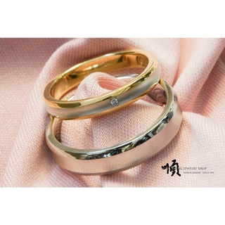 順順飾品--白金戒指--Pt950白金＋18K金750天然鑽石雙色戒指對戒┃共重3.16錢.主鑽0.01ct.固定戒圍