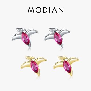 Modian 可愛的小翼龍耳釘純 925 純銀粉紅色水晶恐龍耳釘女士和兒童首飾