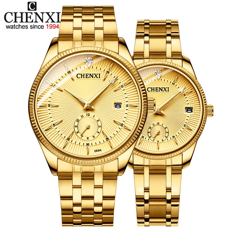 CHENXI 晨曦CX-069A黃金石英腕錶手錶情侶石英時尚日期石英手錶