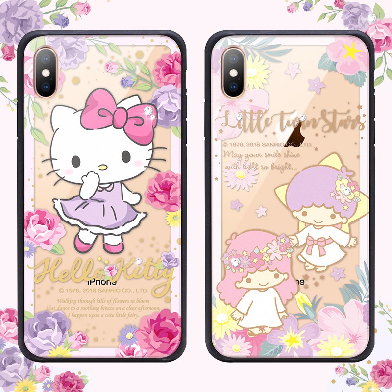 -HelloKitty蘋果XS Max鋼化玻璃手機殼iPhone XS硅膠防摔 掛繩XR女