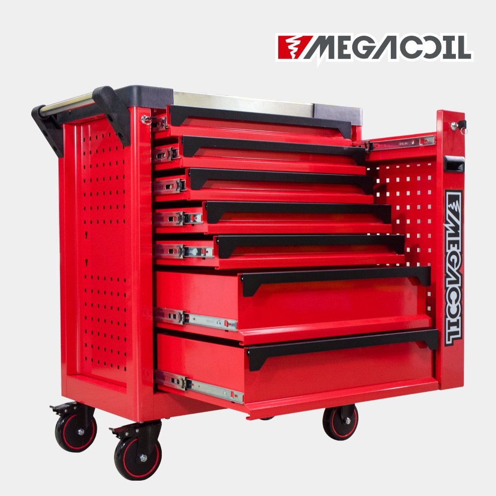 【MEGACOIL】7抽+側抽 多功能工具車 抽屜式工具車 不鏽鋼工作檯 附安全鎖 萬向煞車輪 移動工具櫃 工具箱