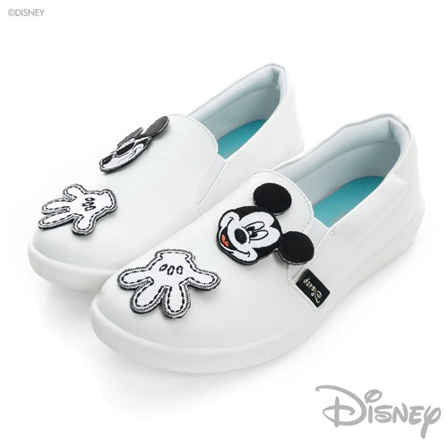 Disney 個性米奇歡樂貼 仿皮平底休閒鞋-白(DW1671白)