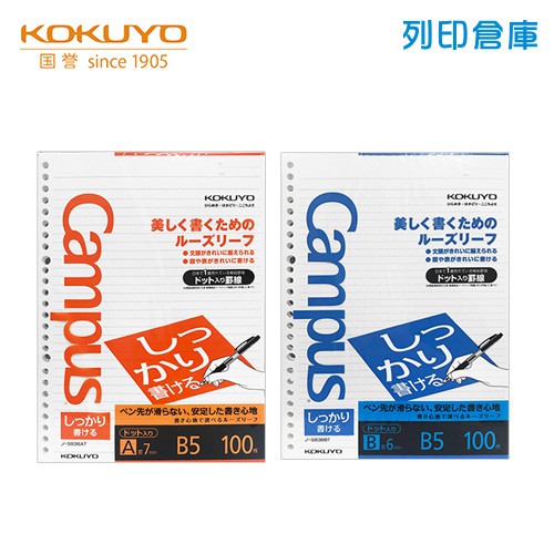 【日本文具】KOKUYO國譽 Campus B5 橫線 筆記紙 活頁紙 26孔／現貨