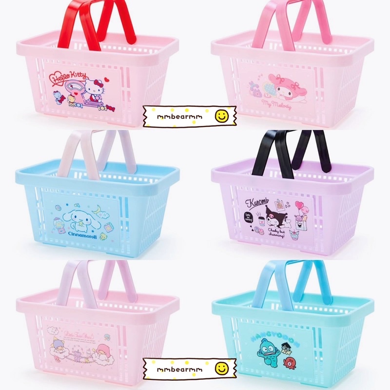 日本正版kitty 美樂蒂 雙子星 大耳狗 庫洛米 人魚漢頓 塑膠手提置物籃 手提籃 收納籃 置物籃 收納盒 購物提籃
