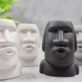 【療植物】臺灣24H出貨 現貨 摩艾系列 陶瓷花盆 觀葉植物 多肉 盆器 永生花器 水泥盆栽 園藝植栽 空氣鳳梨 龜背芋