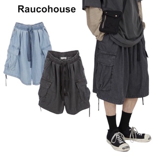 【JIN】韓國 Raucohouse 寬口 大口袋 仿舊 牛仔短褲 短褲 牛仔褲