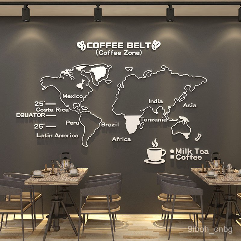 💖滿額免運🔥世界地圖墻貼3d立體奶茶店甜品咖啡廳館背景墻面裝飾創意貼紙壁畫【德藝全球購】