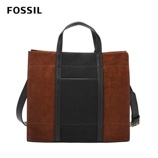 【FOSSIL】Carmen 麂皮兩用手提包-黑X棕色 ZB1362199
