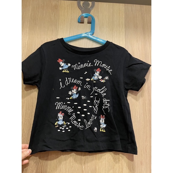Uniqlo Disney聯名系列米妮110公分女童黑色短袖T恤.二手