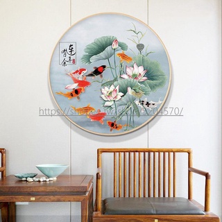 鉆石畫滿鉆現代中式簡約餐廳十字繡連年有餘九魚圖戲荷圖小幅簡單 鑽石貼畫 鑽石畫 貼鑽畫 鑽石貼 DIY鑽石畫