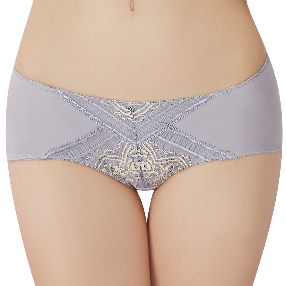 SWEAR 思薇爾 啵時尚花心思系列M-XL蕾絲低腰平口內褲(紫藤灰)