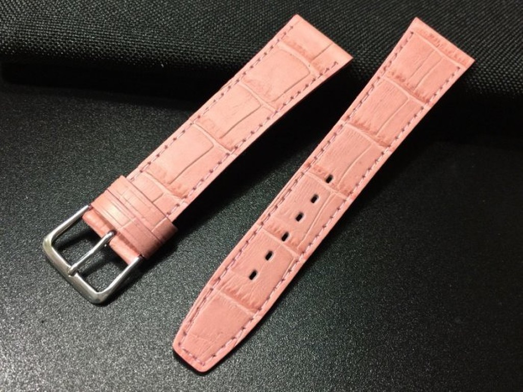 20mm高級真皮面製粉紅色壓鱷魚皮紋錶帶,可替代各式原廠20mm錶帶,