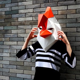 ★療癒馬戲★【派對動物】3D紙模 DIY 雞頭套 / 面具 (免裁剪)