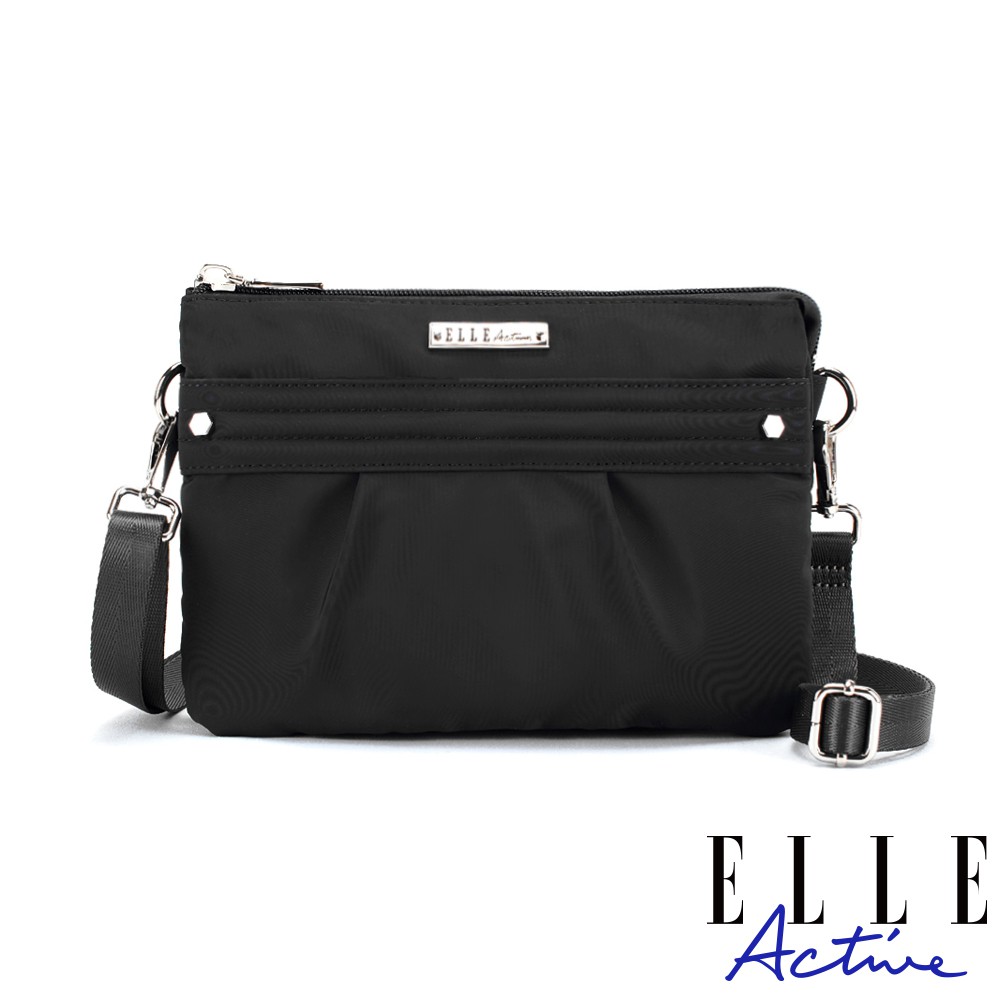 【ELLE Active】知性優雅系列-輕薄多夾層側背包-黑色