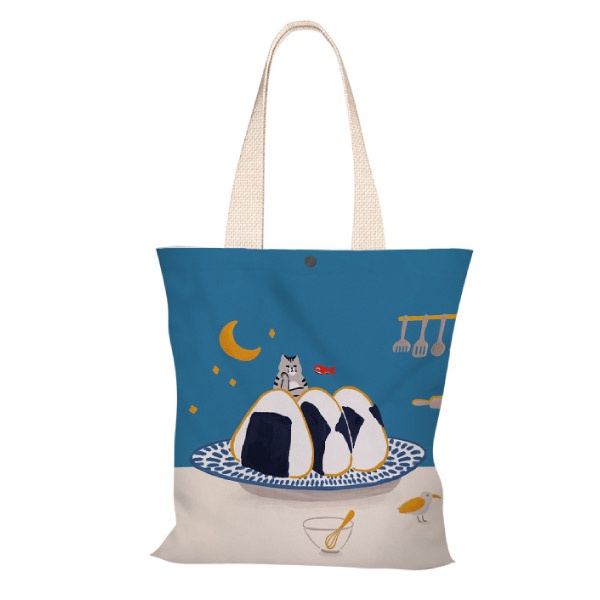 【Sayaka紗彌佳】日系創意手繪插畫風格系列肩背帆布包 -海苔飯糰&amp;貓咪