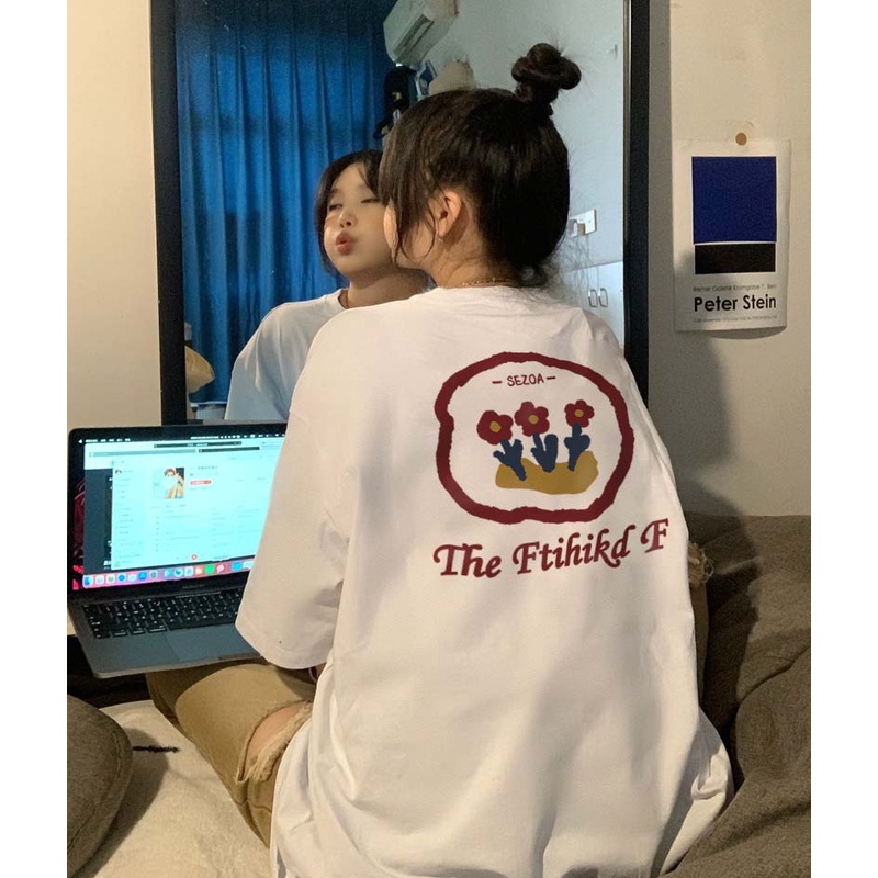 CHAOO 100% 短袖 T恤 短袖t恤女 美式復古 字母 印花 可愛衣服 oversize 原宿風上衣 女生短袖