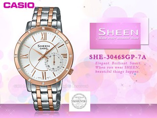 CASIO SHEEN SHE-3046SGP-7A 女錶 不鏽鋼錶帶 防水SHE-3046SGP 國隆手錶專賣店