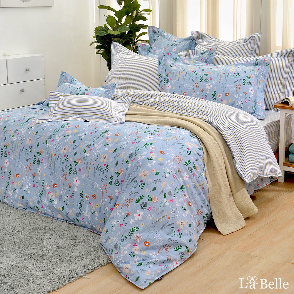 La Belle 100%純棉 兩用被床包組 雙/加/特 格蕾寢飾 夏日悠藍 防蹣抗菌 吸濕排汗 純棉