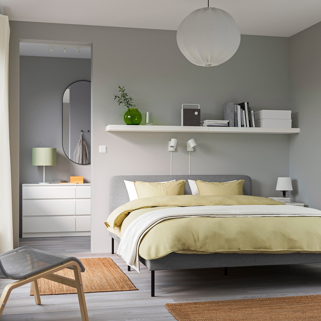 北歐經典IKEA宜家SLATTUM軟墊式雙人加大床框床架+luröy板條/180x200/淺灰/二手八成新/特$4280