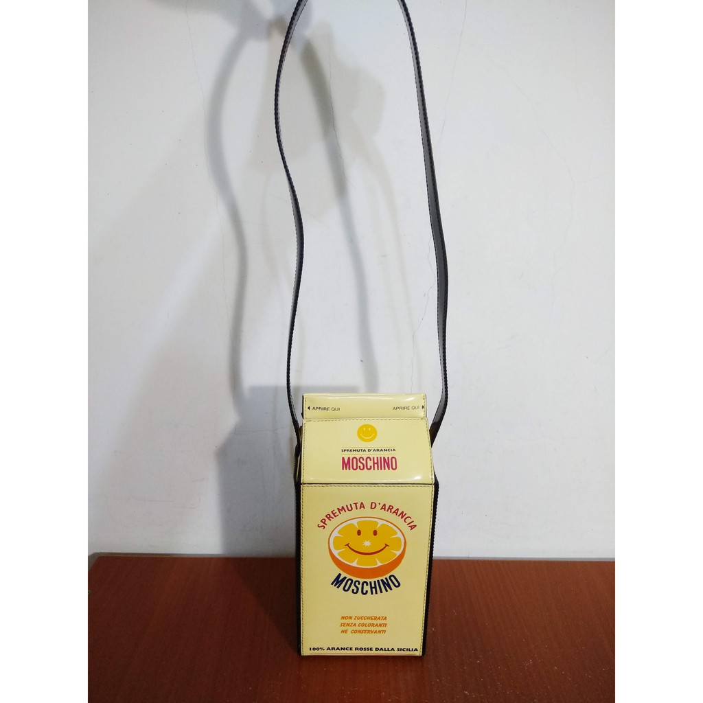 1990's 義大利製 Moschino Orange Juice 真皮 古著 微笑 柳橙汁包裝 手提包 托特包 側背包