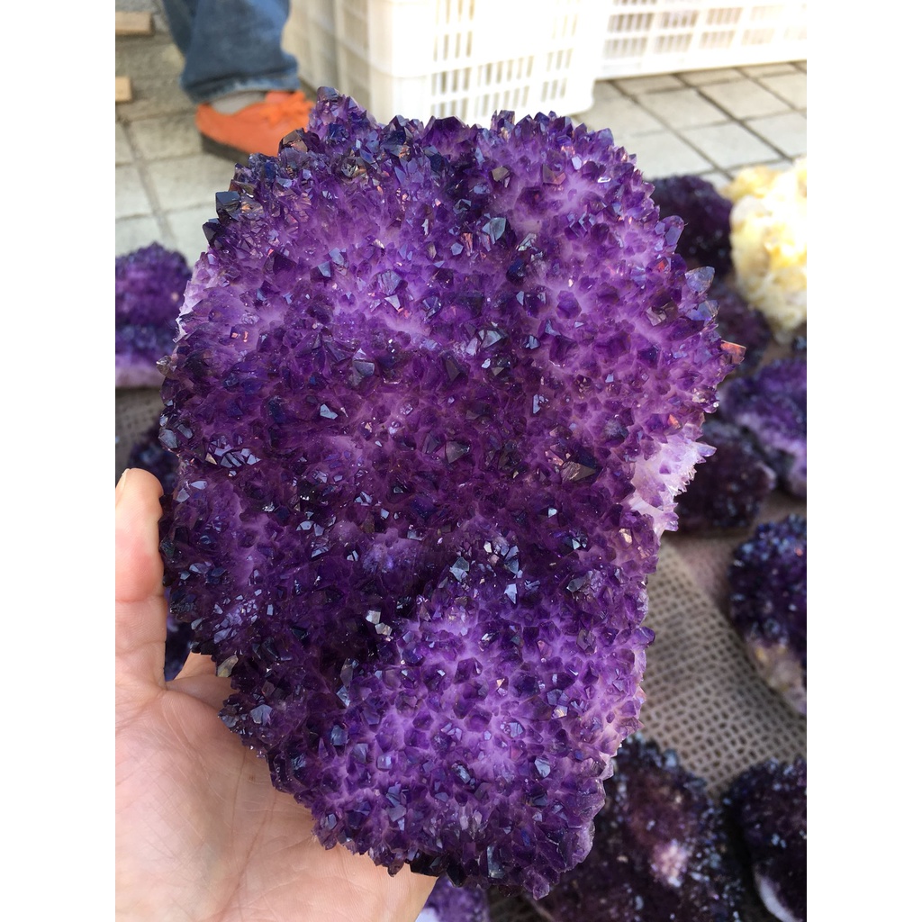 【精品推薦】天然烏拉圭紫水晶簇花洞片原石原礦標本聚寶盆錢袋子擺件工藝禮品